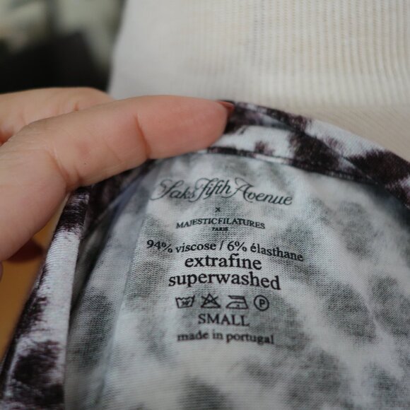 NWT! $165 Majestic Filatures X Saks extrafine tee shirt top brown leopard print - Picture 11 of 13